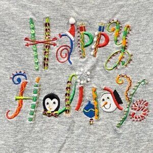 Xmas TShirt Kim Rogers S Gray Happy Holidays Beaded Comfy Cozy Novelty Playful